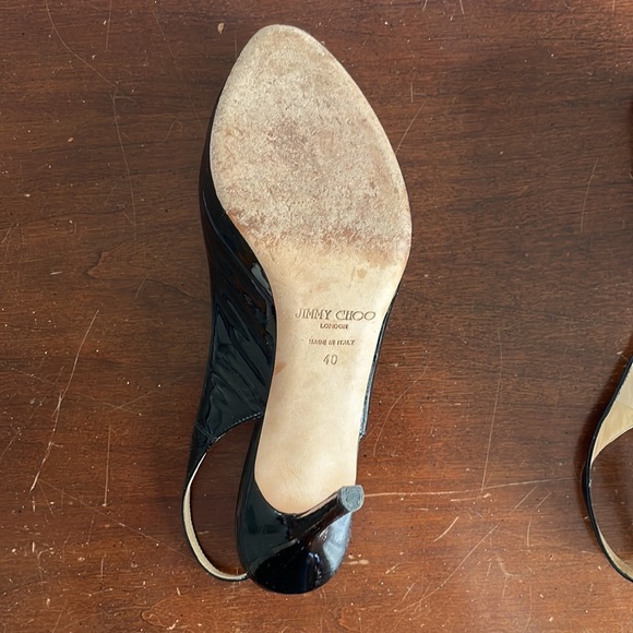 Jimmy Choo high heels. Size 40. Fits 8 1/2-9. Black Patent Leather. Open toed. - Picture 3 of 3